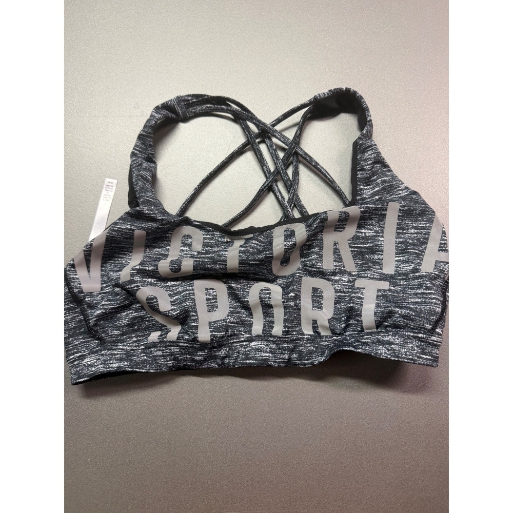 Victoria Sport Gray Space Dye Strappy Cage Back Logo Sports Bra Size Medium